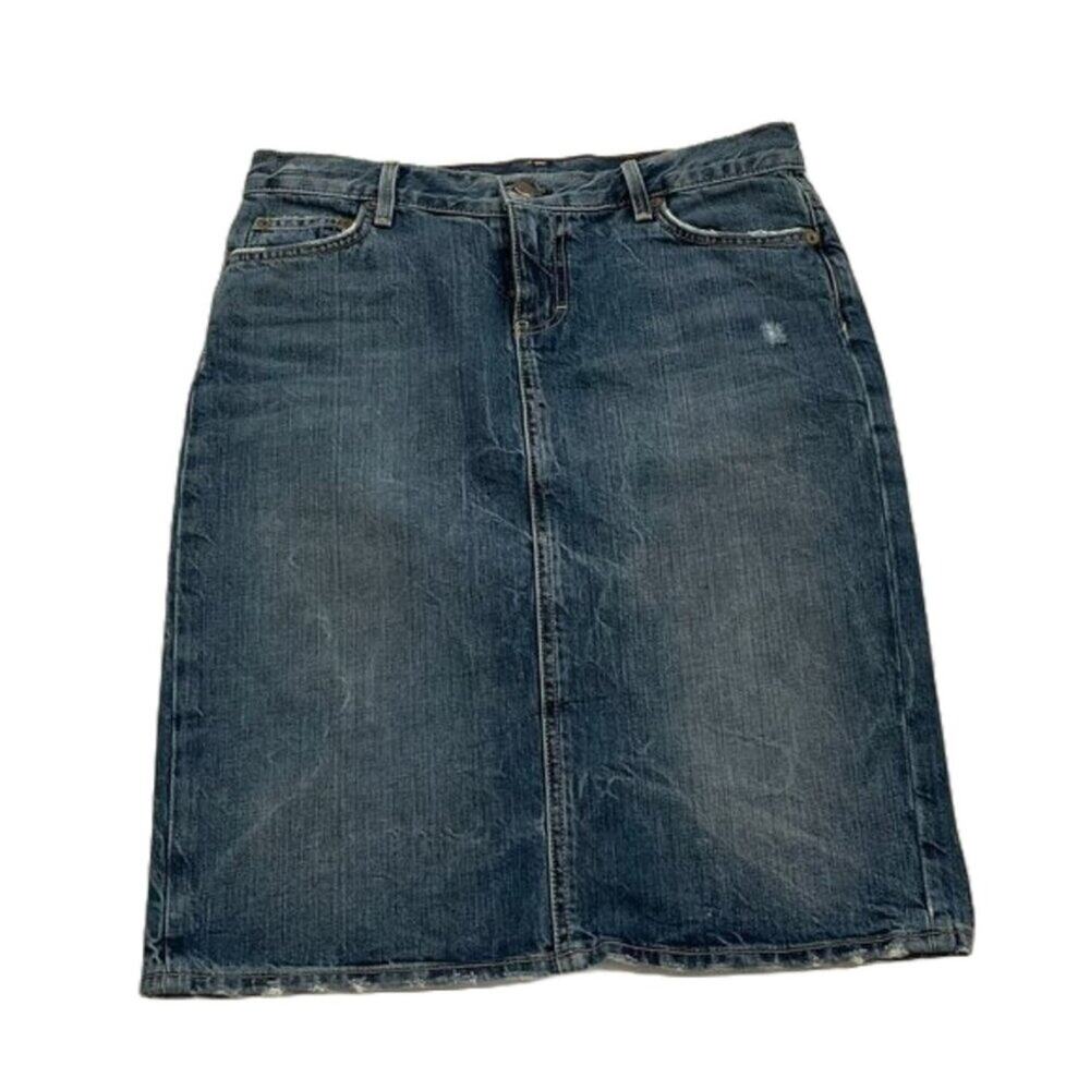 Vintage J.Crew Denim Pencil Skirt, Medium Wash Slightly Distressed, 28